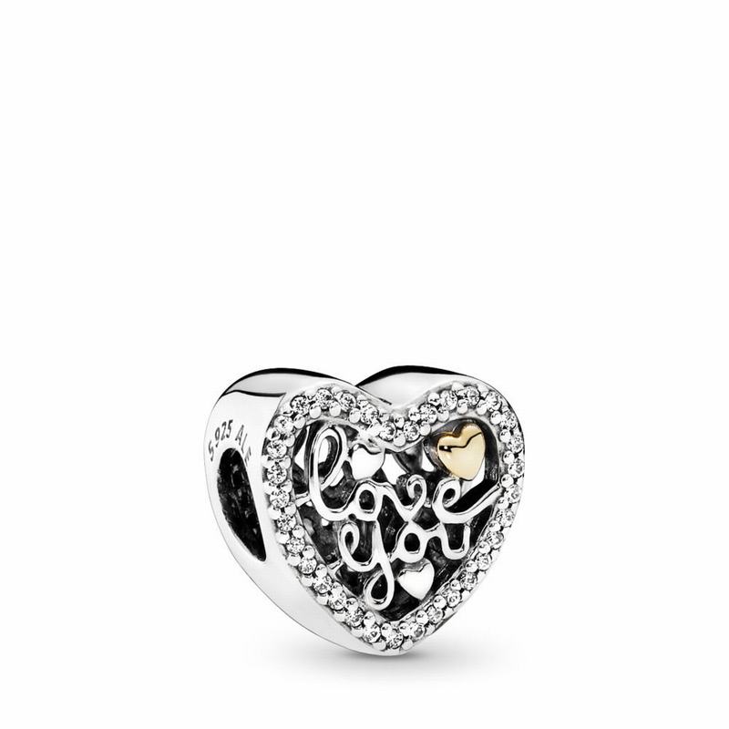 Pandora Love Script Charm - Two Tone/Cubic Zirconia - Canada | TF6706CS